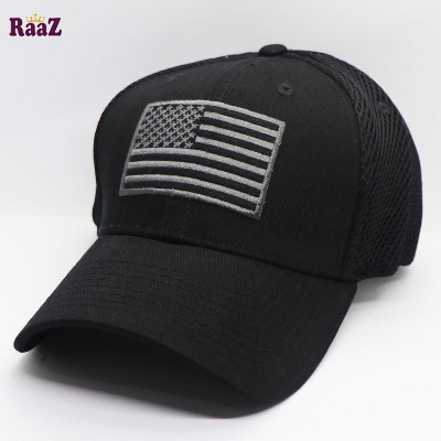 Picture of Black US Flag Embroidery Mesh Air Cap