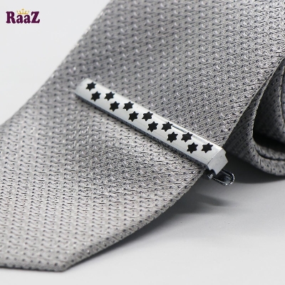 Picture of Silver Black Star Design Men Initial Tie Clip Bar Normal Size-1pc