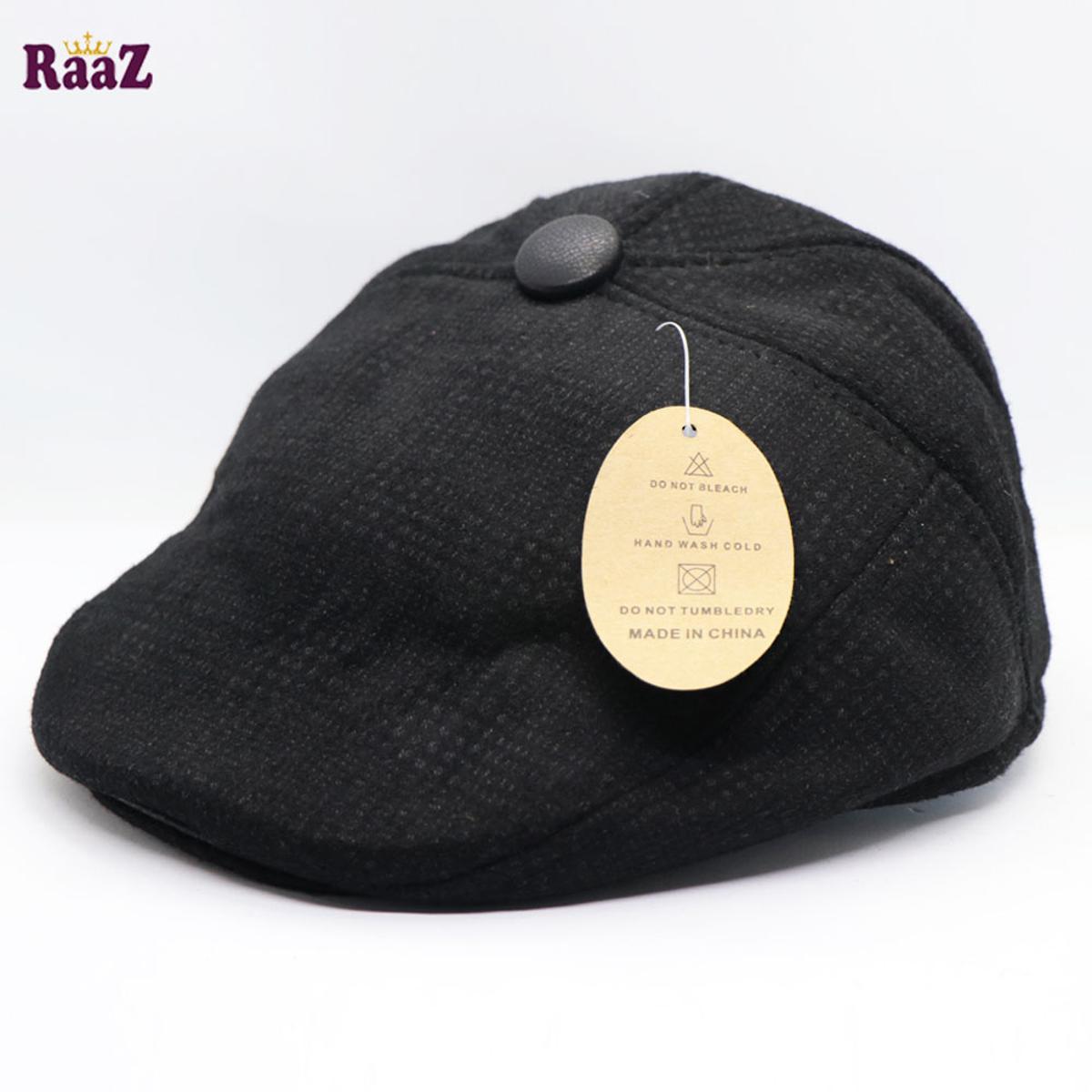 Picture of New Winter Style Men's Wool Striped Beret Outdoor Sports Sunshade Golf Cap Driving Flat Cap Men and Women Warm Newsboy Caps (Black)