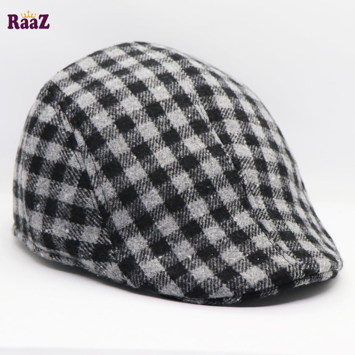 Picture of New Style Men's Wool Striped Beret Outdoor Sports Sunshade Golf Cap Driving Flat Cap Men and Women Warm Newsboy Caps (Black And Grey)