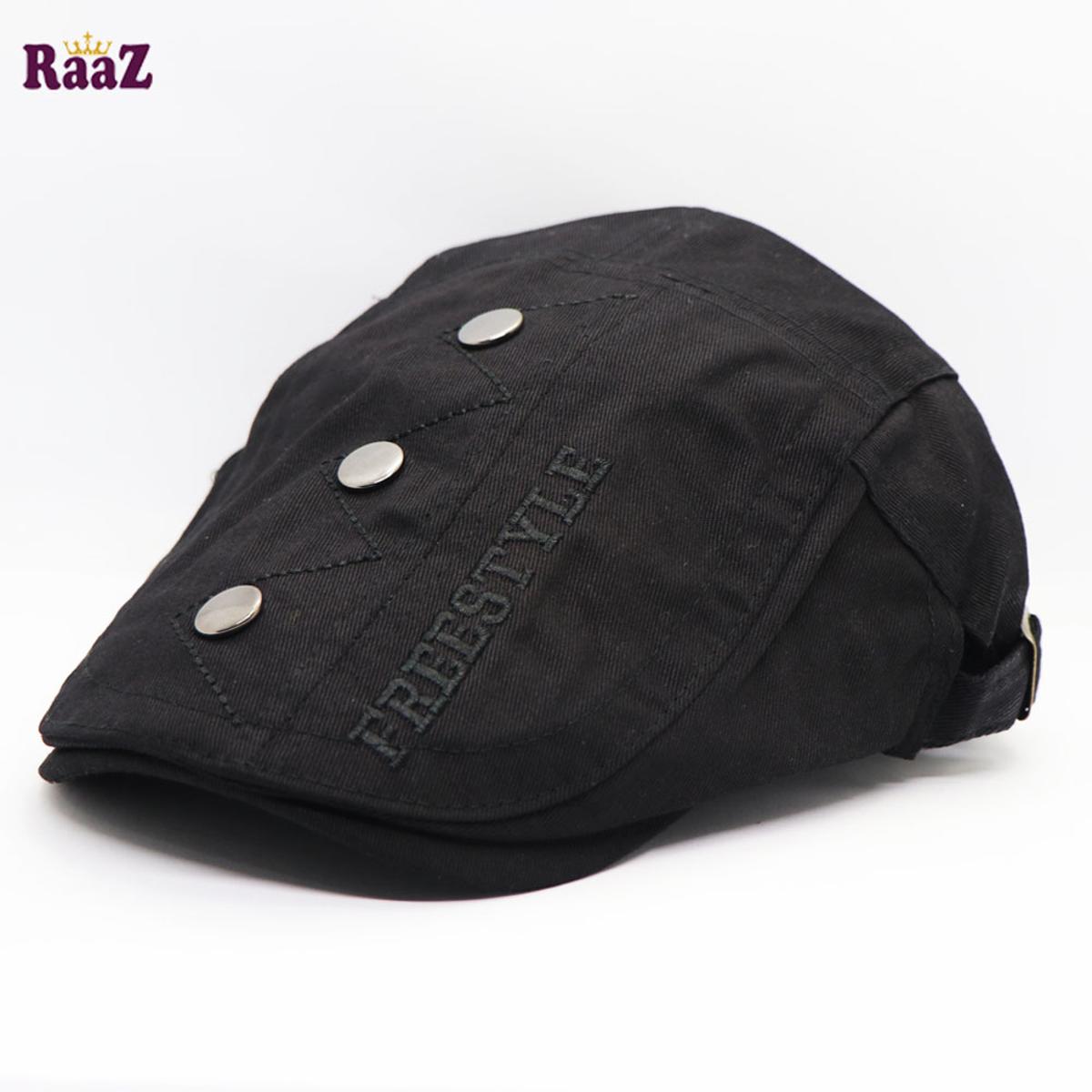Picture of Black Cotton China Winter Embroidered Adjustable Golf Flat Cap (Free Size)