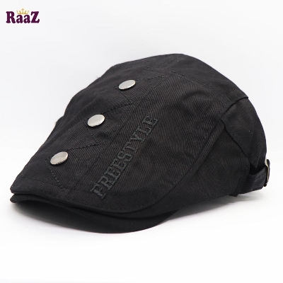 Picture of Black Cotton China Winter Embroidered Adjustable Golf Flat Cap (Free Size)