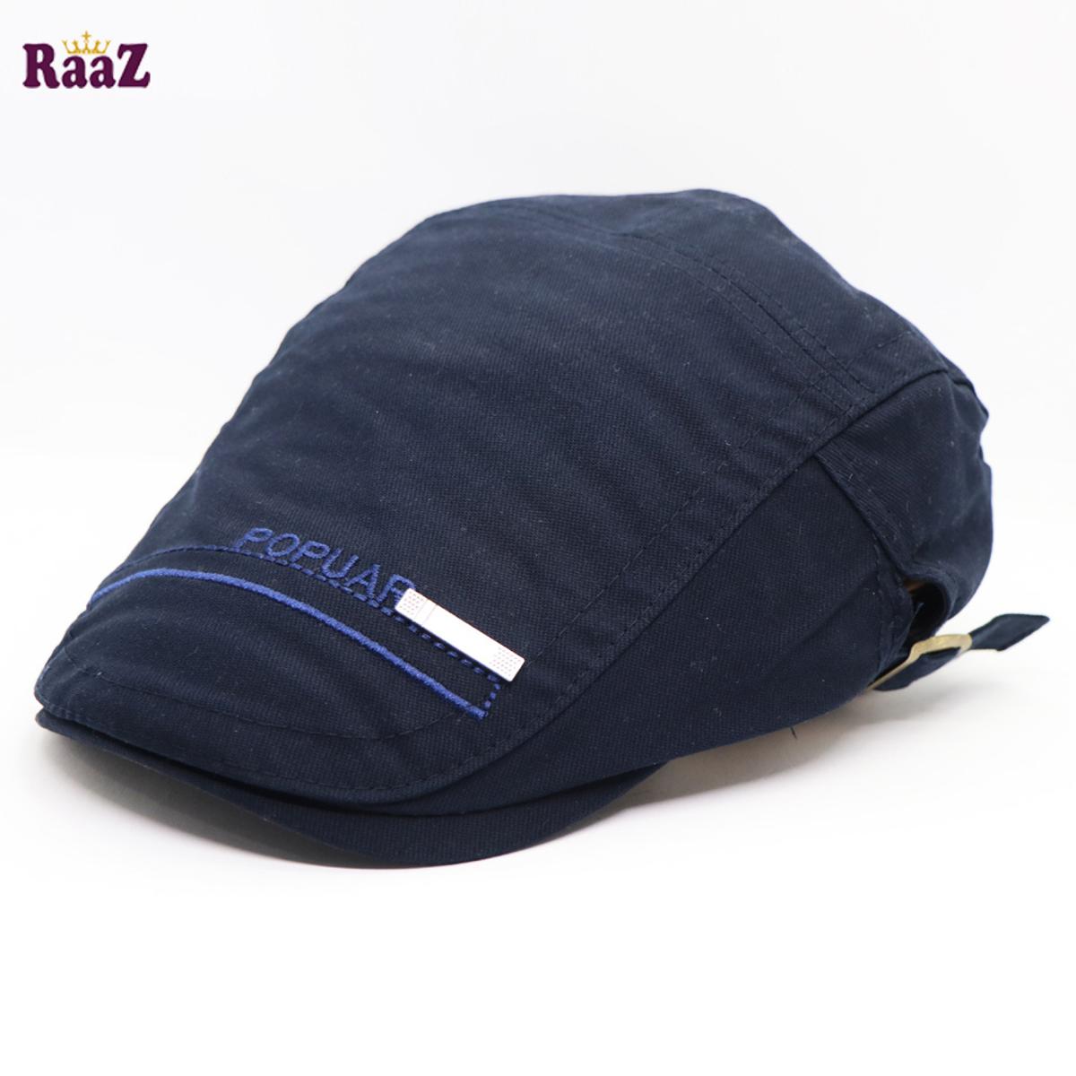 Picture of Navy Blue New Style Unisex China Winter Embroidered Cotton Adjustable Golf Flat Cap (Free Size)