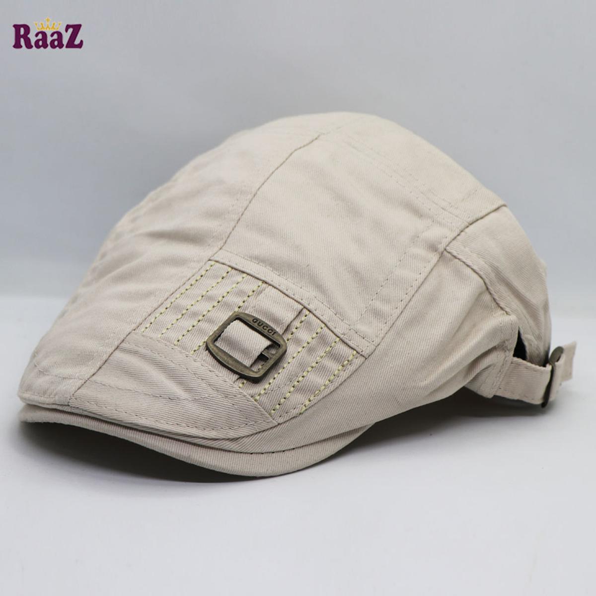 Picture of Off White China Winter Embroidered Cotton Adjustable Golf Flat Cap (Free Size)