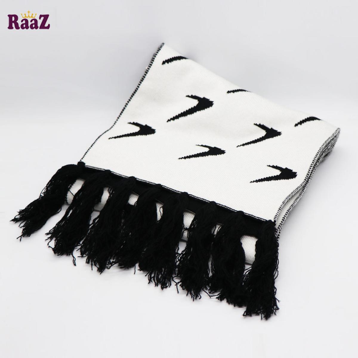 Picture of Black And White Woolen Scarf, Muffler Stylish Fashion Scarf For Men And Women