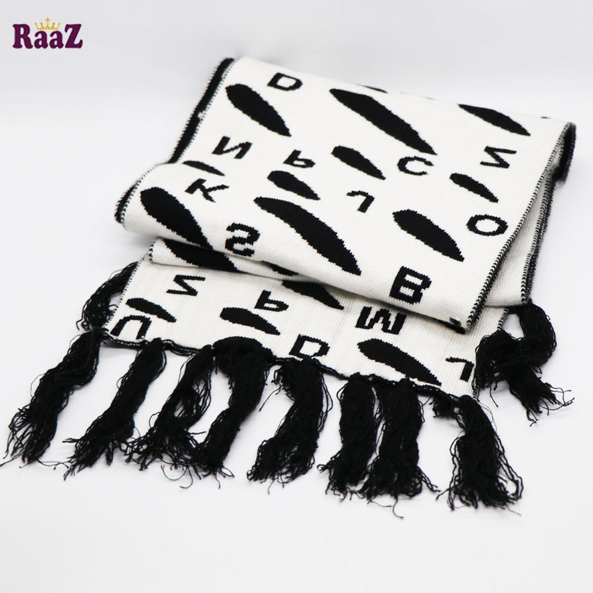 Picture of Black And White Woolen Scarf, Soft Muffler Stylish Fashion Scarf For Men And Women