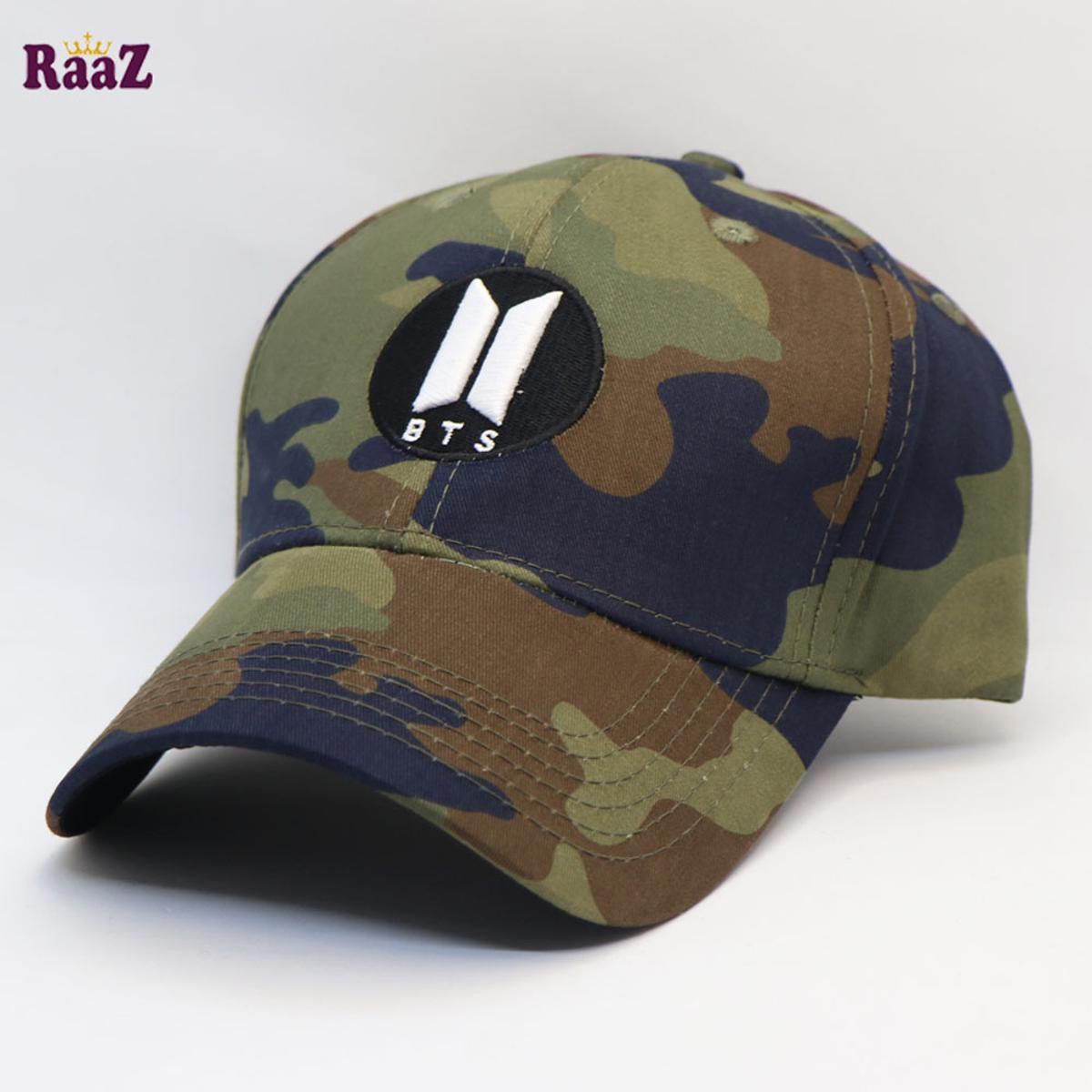 Picture of Camo Print BTS Embroidery Back Side BTS Logo Curved Baseball Cap For Men And Women