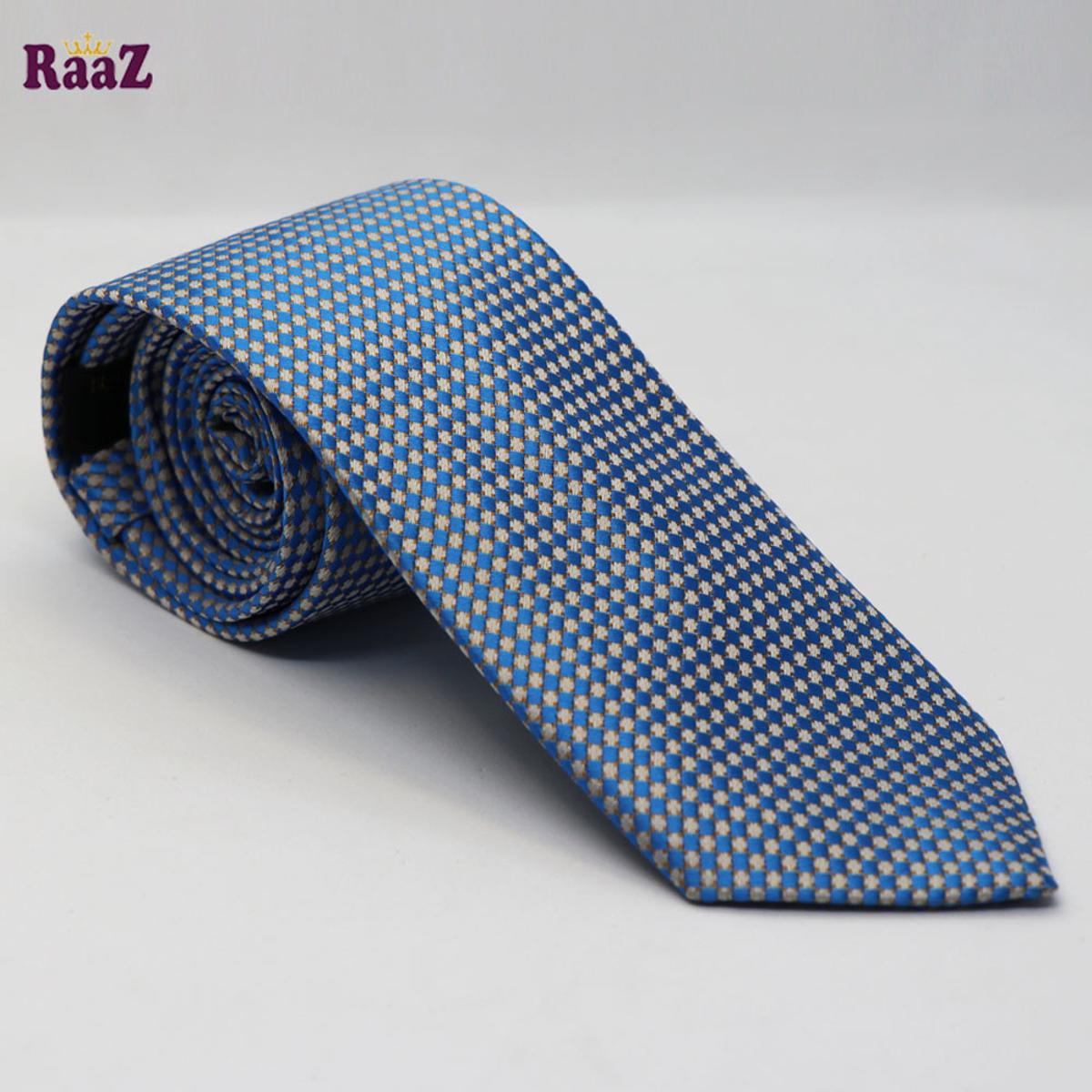 Picture of Silky Blue White Small Square Men Cotton Neck Tie