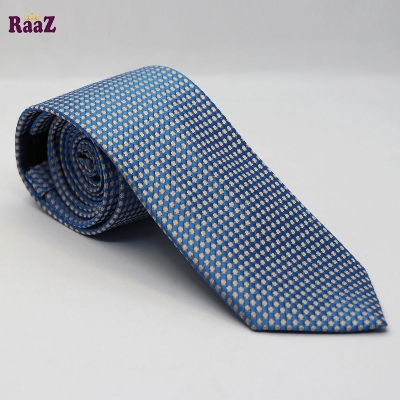 Picture of Silky Blue White Small Square Men Cotton Neck Tie