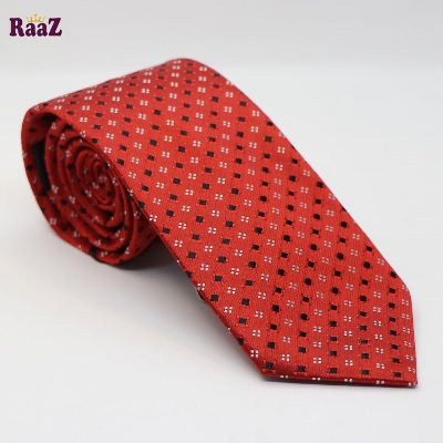 Picture of Red Black Small Square Embroidered Men Neck Tie