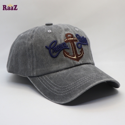 Picture of Silver Red Boat Anchor Embroidery Logo Imported Wash Cap