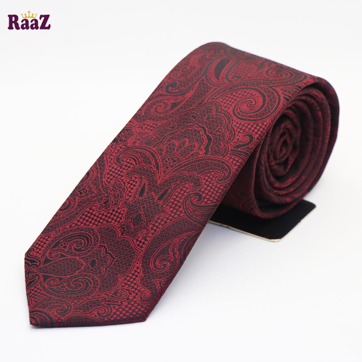 Picture of Maroon Black Embroidered Design Casual Tie For Men