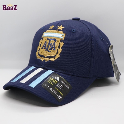 Picture of Argentina Navy Blue Three Stripe Embroidery Logo Premium Cotton Curved Visor Cap