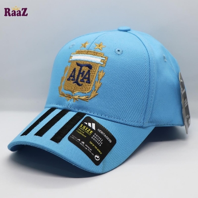 Picture of Argentina Sky Blue Three Stripe Embroidery Logo Premium Cotton Curved Visor Cap
