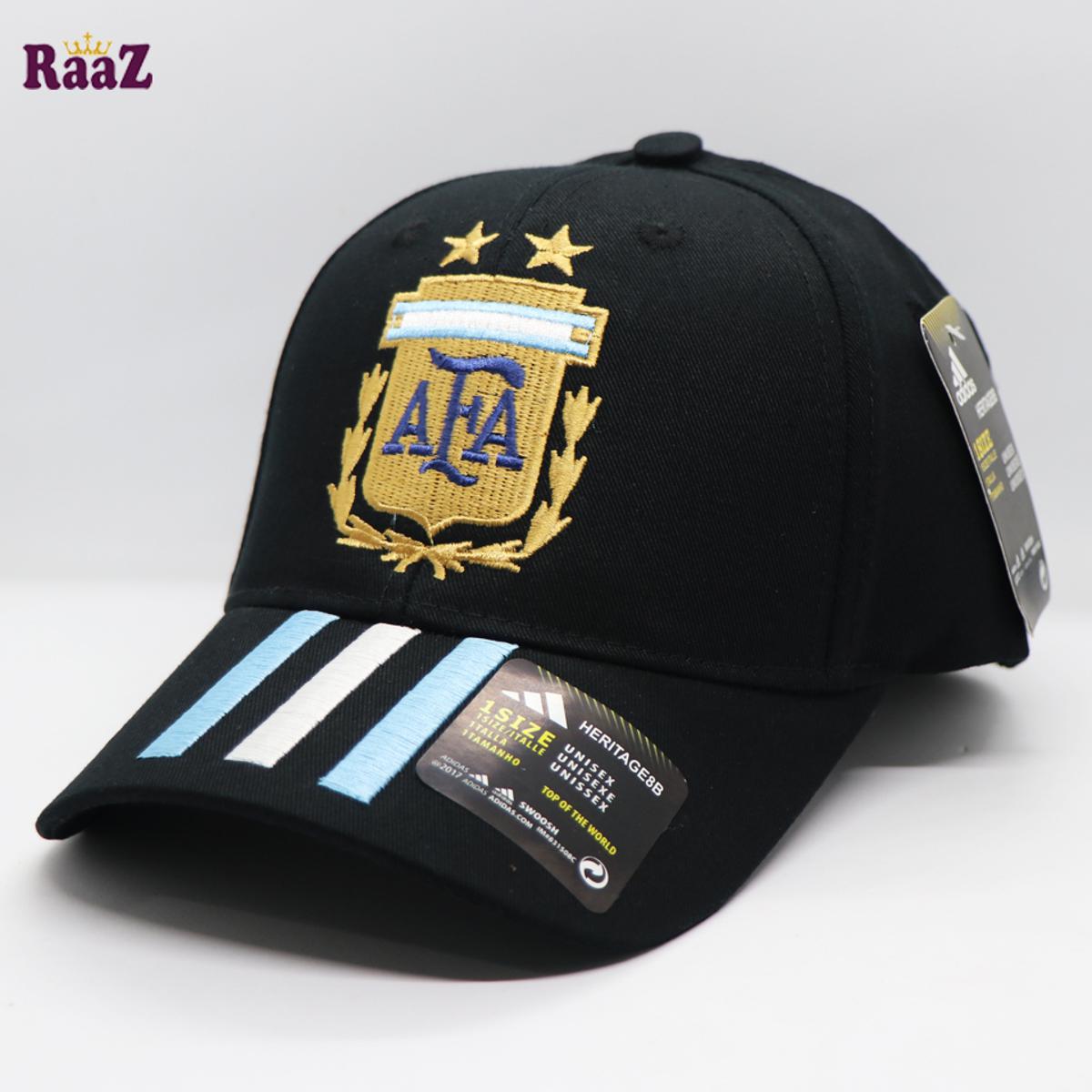 Picture of Argentina Black Three Stripe Embroidery Logo Premium Cotton Curved Visor Cap