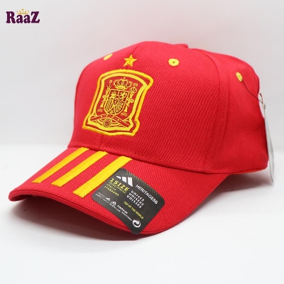 Picture of Spain Red Yellow Three Stripe Embroidery Logo Premium Cotton Curved Visor Cap