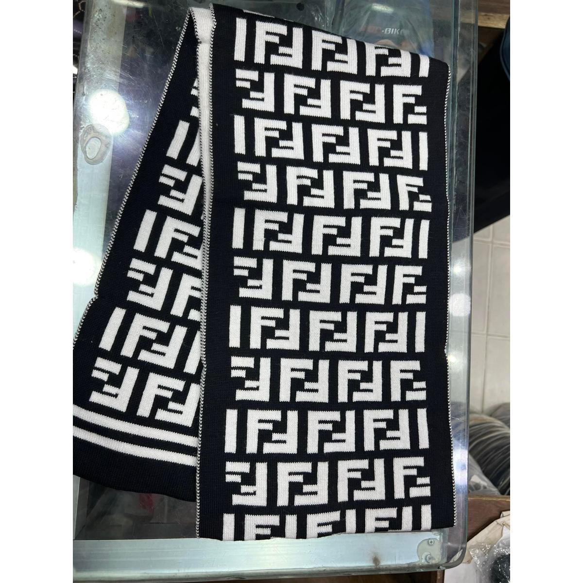 Picture of Black And White FF Logo Winter Woolen Scarf, Soft Muffler Stylish Fashion Scarf For Men And Women