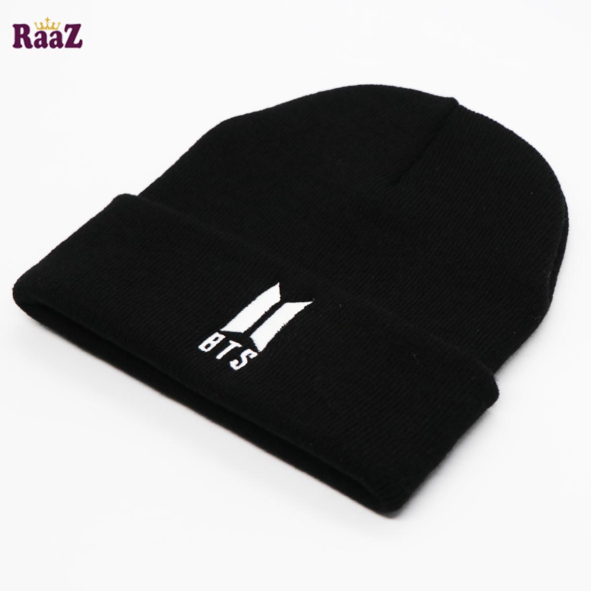 Picture of BTS Black White Embroidery Logo Wool Fabrics Export Quality Winter Beanie
