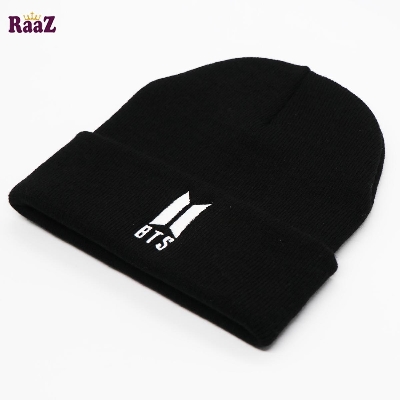Picture of BTS Black White Embroidery Logo Wool Fabrics Export Quality Winter Beanie