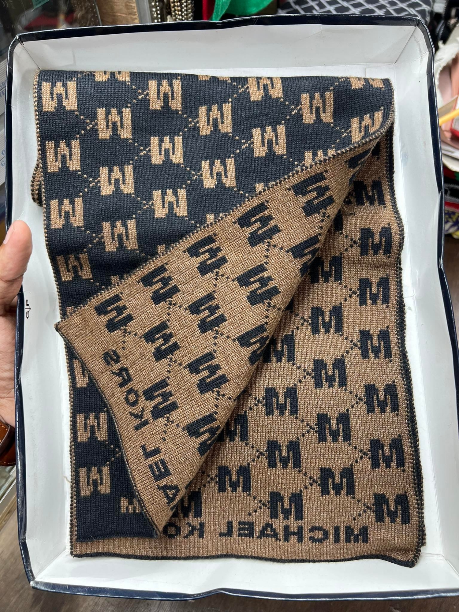 Picture of M Black And Brown 2 in 1 design Winter Woolen Scarf, Soft Muffler Stylish Fashion Scarf For Men And Women