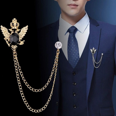 Picture of Huture Men's Brooch Suit Pin Badge with Chains Brooch Buckle Chain Collar Lapel Pin for Men Shirt Collar Pin Chain Brooch Decoration Metal Brooch Pin Clips for Women Suit Tuxedo Tie Hat Scarf