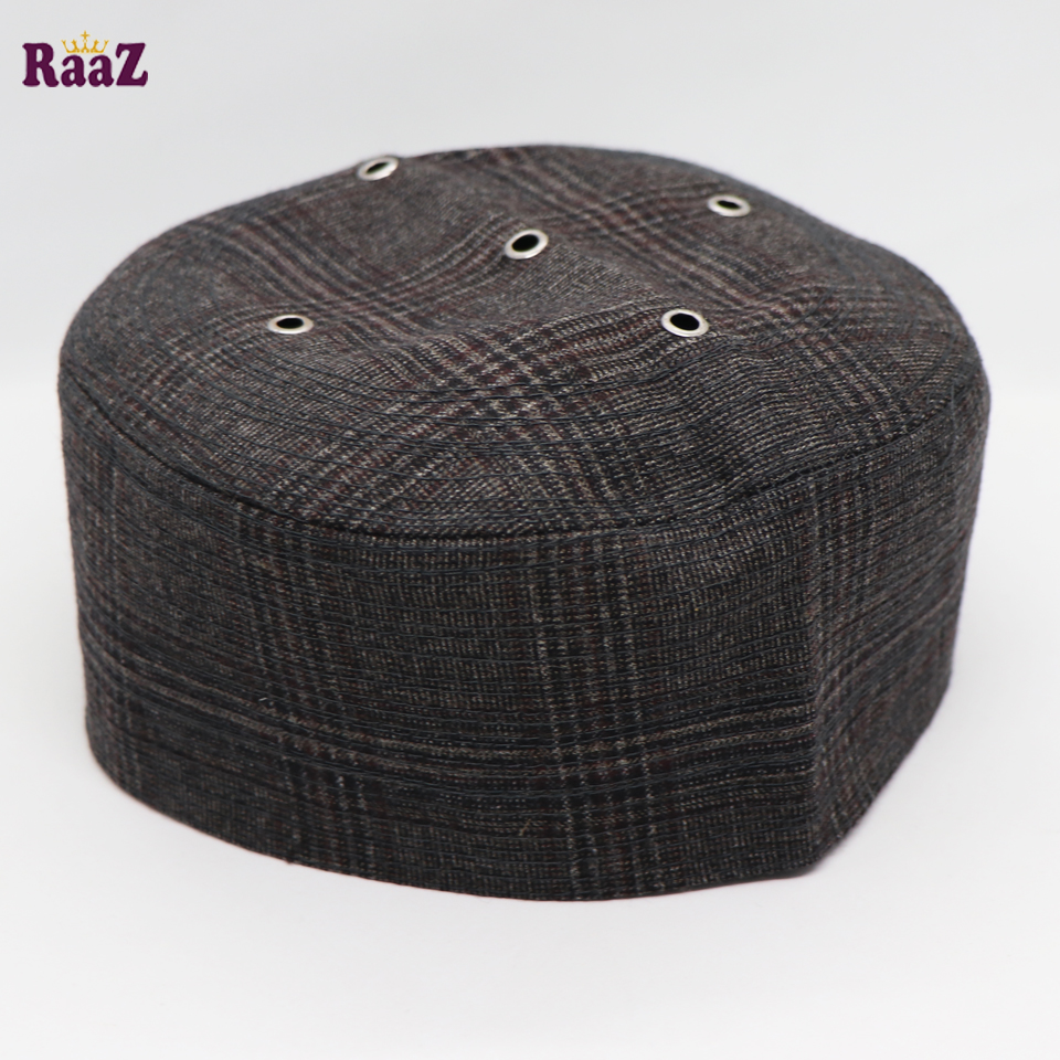 Picture of Brown Check Solid Color Cotton Mesh Air Prayer Tupi - Cap For Men