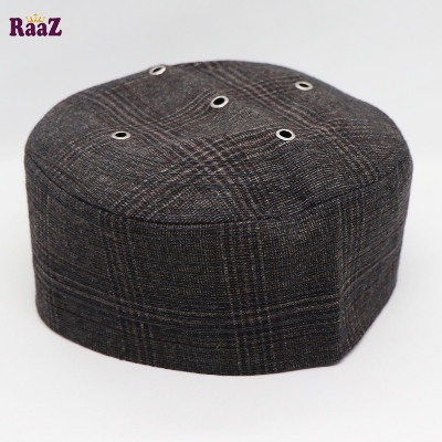 Picture of Brown Check Solid Color Cotton Mesh Air Prayer Tupi - Cap For Men
