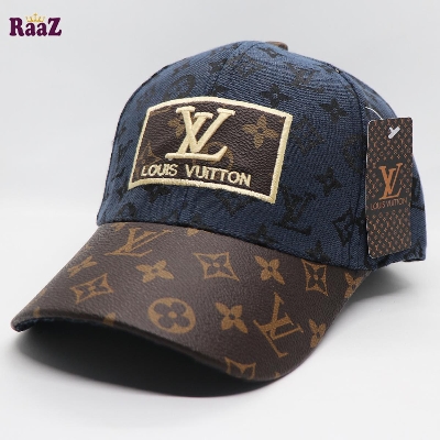 Picture of Navy Blue Brown Leather Pattern Embroidery Logo Premium Imported Cap
