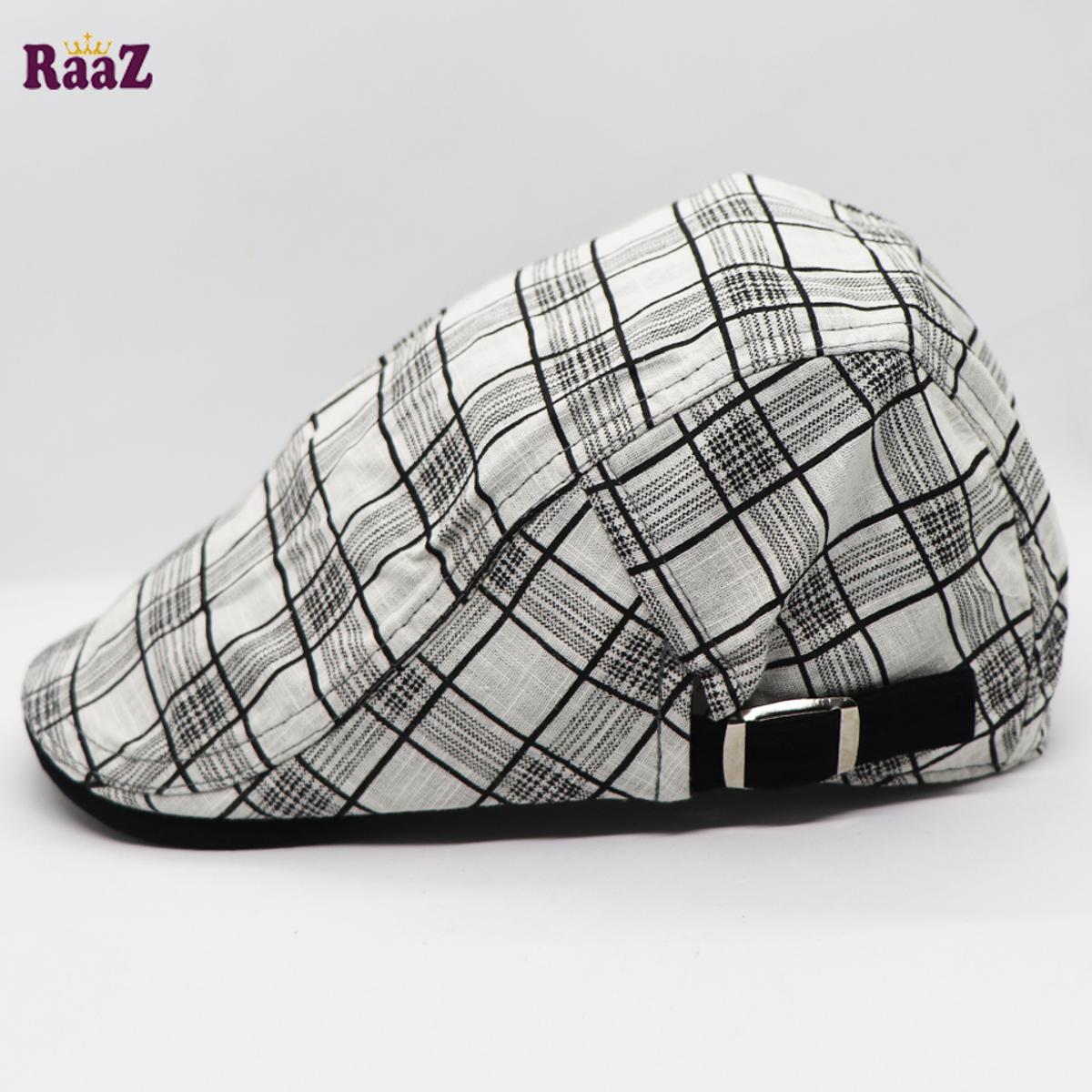 Picture of Athleisure - Avant Grade - Premium Quality - White Plaid Beret British Retro Vintage Fashion Golf - Modern - Choice Expression
