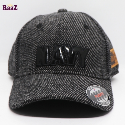 Picture of NAVY Leather Logo Mix Grey Wool Premium Fabrics Baseball Cap