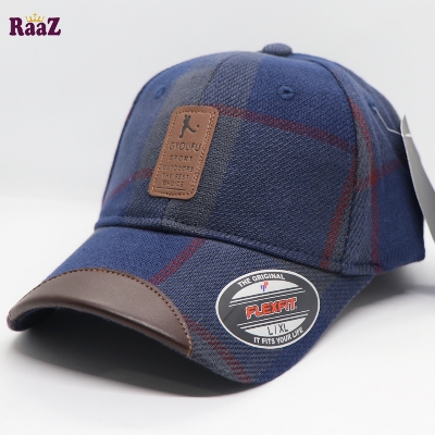 Picture of Superb Quality - Navy Blue Gyoufu Leather Logo Big Check Premium Fabrics Baseball Cap - Trend and Needful - Well Inspired & Crafted
