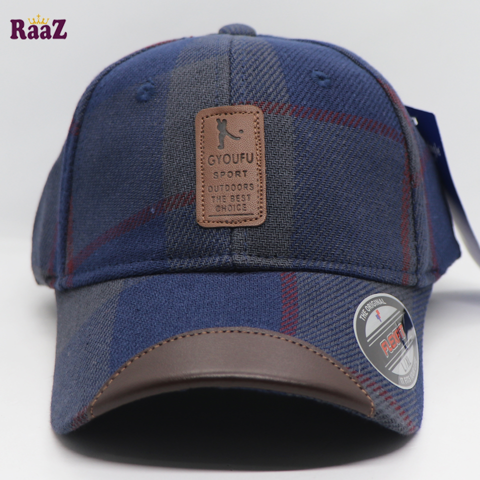 Picture of Superb Quality - Navy Blue Gyoufu Leather Logo Big Check Premium Fabrics Baseball Cap - Trend and Needful - Well Inspired & Crafted