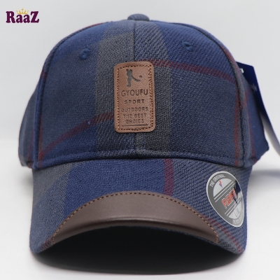 Picture of Superb Quality - Navy Blue Gyoufu Leather Logo Big Check Premium Fabrics Baseball Cap - Trend and Needful - Well Inspired & Crafted