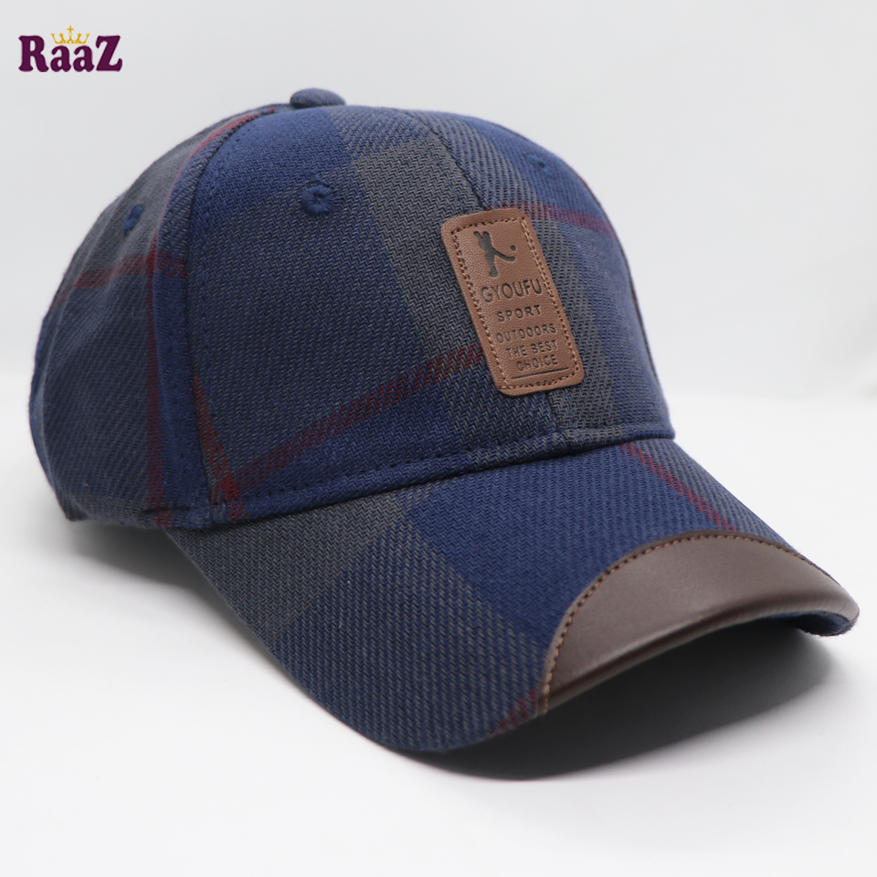 Picture of Superb Quality - Navy Blue Gyoufu Leather Logo Big Check Premium Fabrics Baseball Cap - Trend and Needful - Well Inspired & Crafted