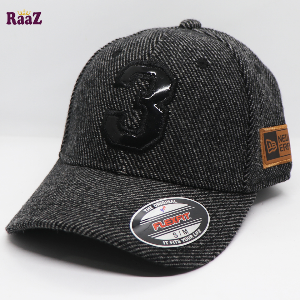 Picture of Black 3 Leather Logo Wool Fabrics Premium Baseball Cap