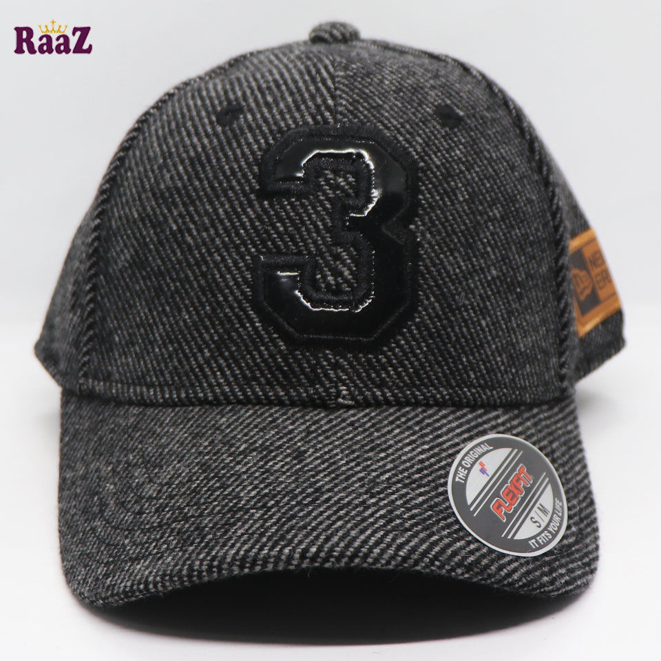 Picture of Black 3 Leather Logo Wool Fabrics Premium Baseball Cap
