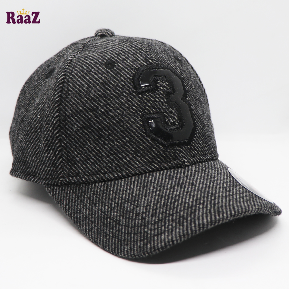 Picture of Black 3 Leather Logo Wool Fabrics Premium Baseball Cap
