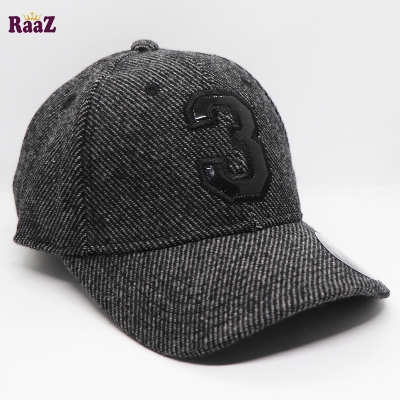 Picture of Black 3 Leather Logo Wool Fabrics Premium Baseball Cap