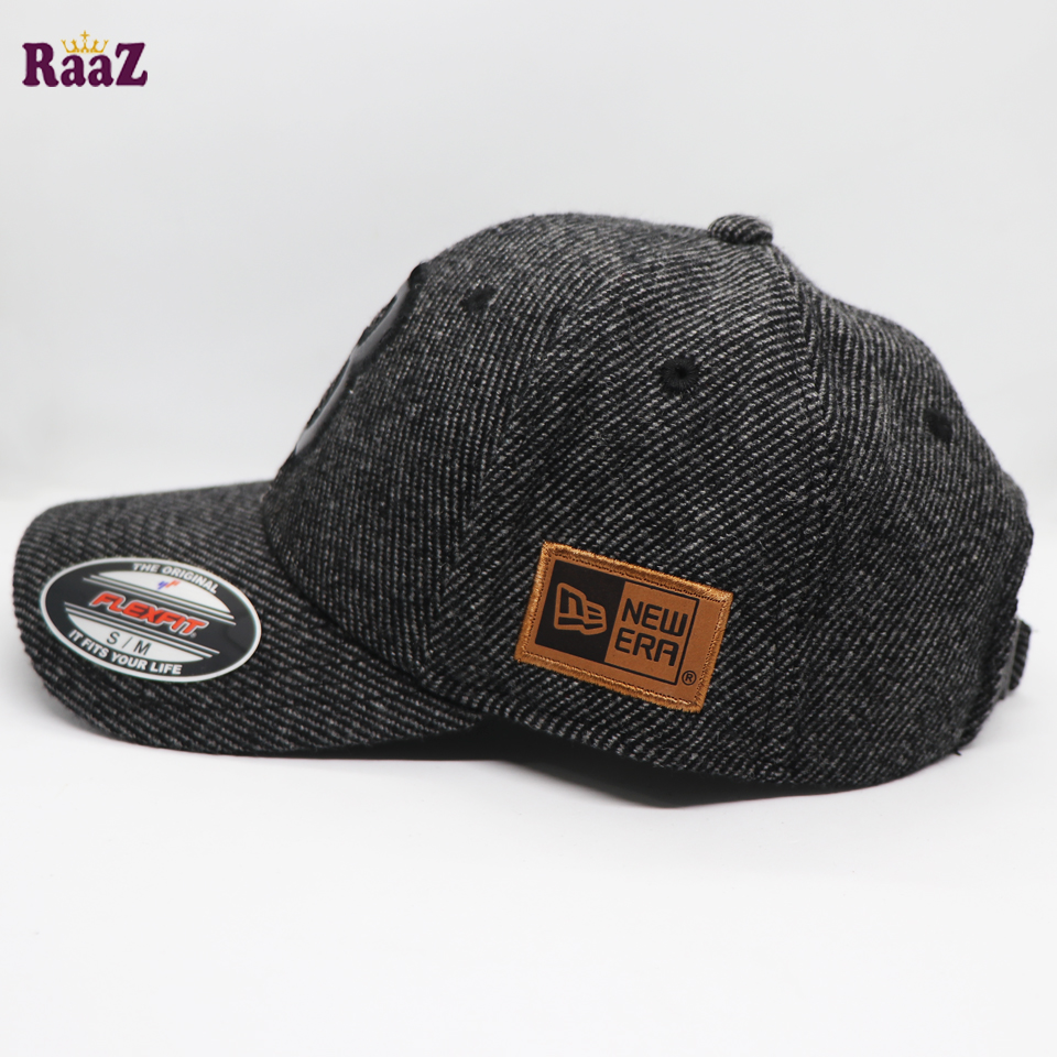 Picture of Black 3 Leather Logo Wool Fabrics Premium Baseball Cap