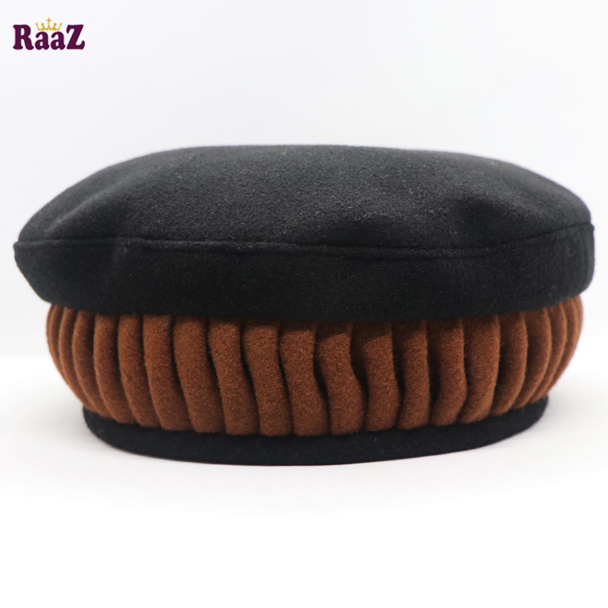 Picture of Multi Black and Brown New Design Wool Spandex Kashmiri Pakol Cap/Tupi For Men (Free Size)
