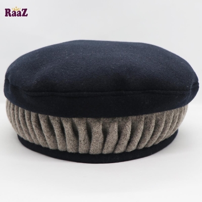 Picture of Multi Navy Blue and Brown New Design Wool Spandex Kashmiri Pakol Cap/Tupi For Men (Free Size)