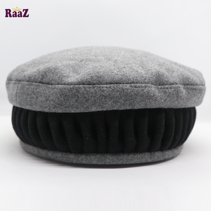 Picture of Multi Black and Grey New Design Wool Spandex Kashmiri Pakol Cap/Tupi For Men (Free Size)