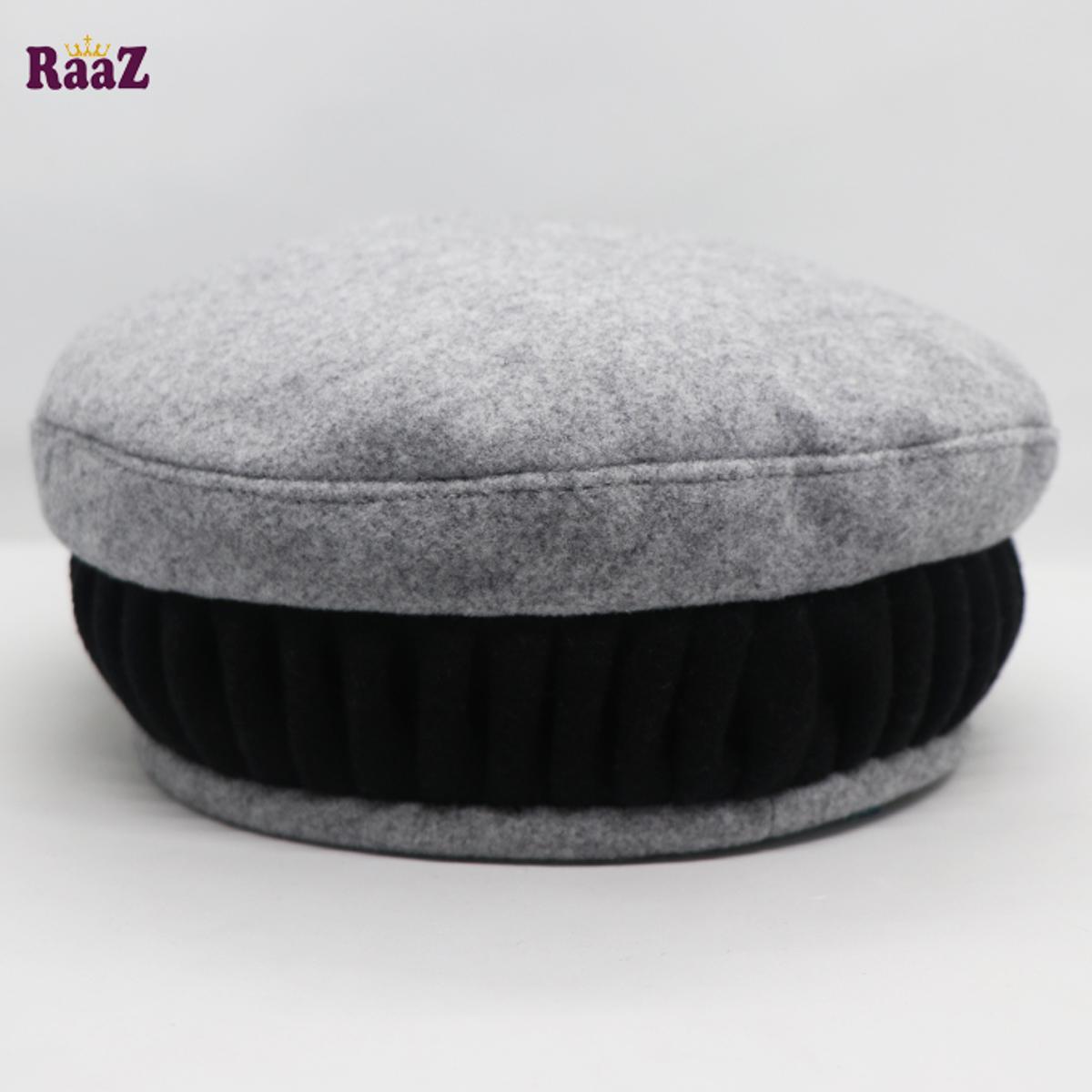 Picture of Multi Grey and Black New Design Wool Spandex Kashmiri Pakol Cap/Tupi For Men (Free Size)