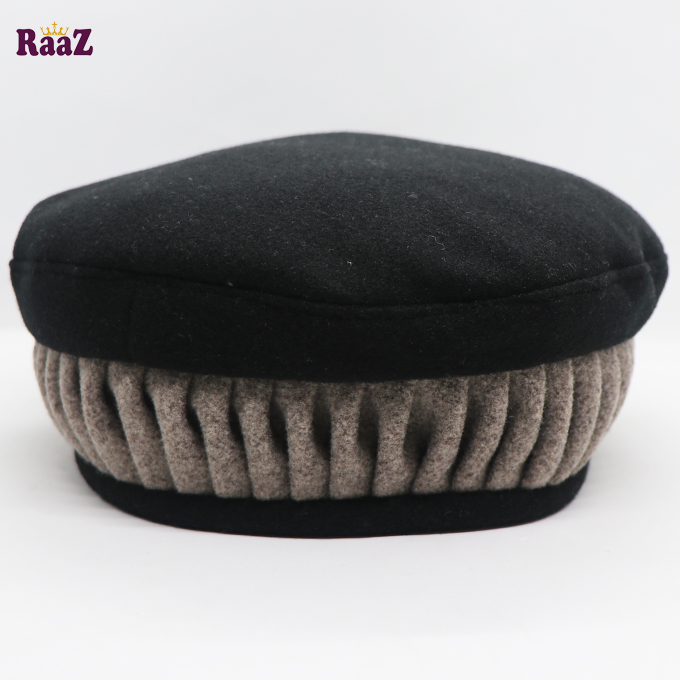 Picture of Multi Black and Brown New Design Wool Spandex Kashmiri Pakol Cap/Tupi For Men (Free Size)