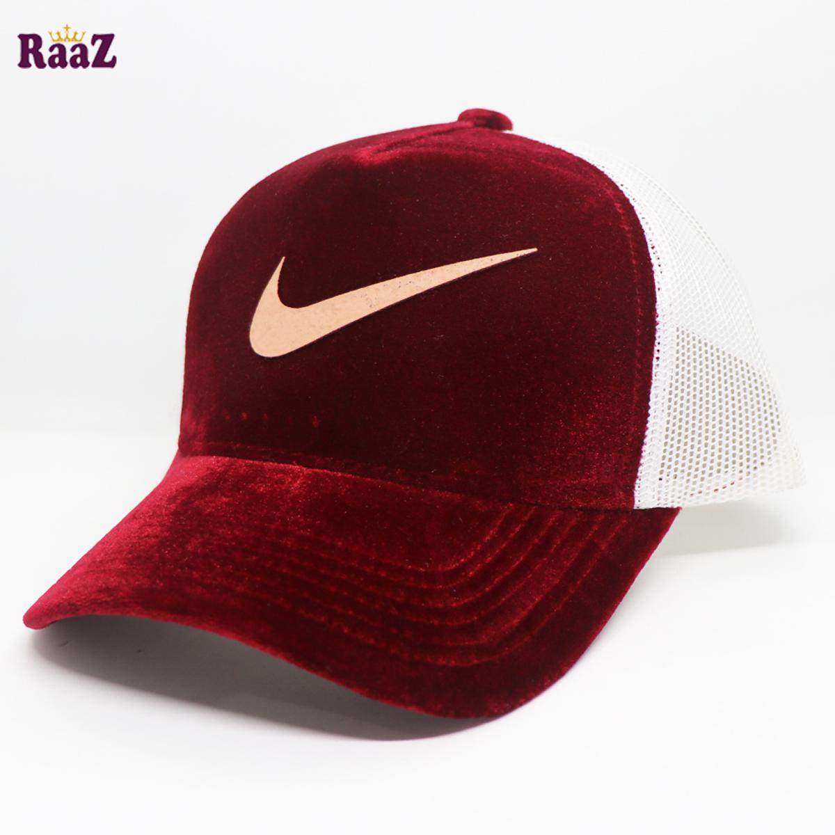 Picture of Maroon Printed Logo Velvet Curved Cap