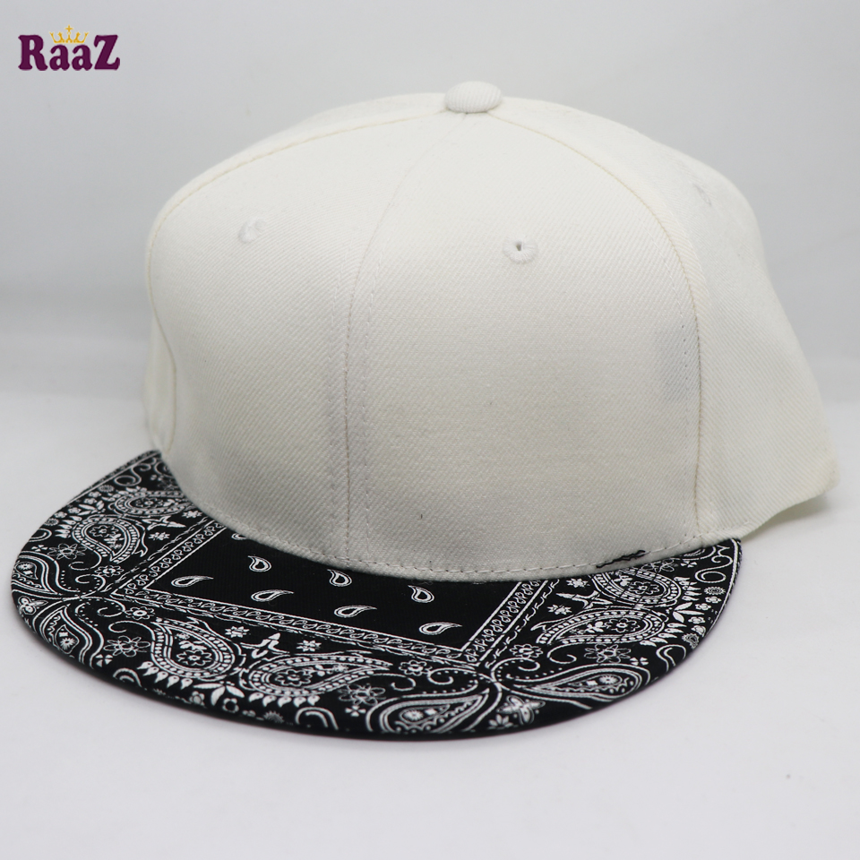 Picture of White Black Design Visor Decky Wide Brim 6 Panel Premium Export Snapback Cap