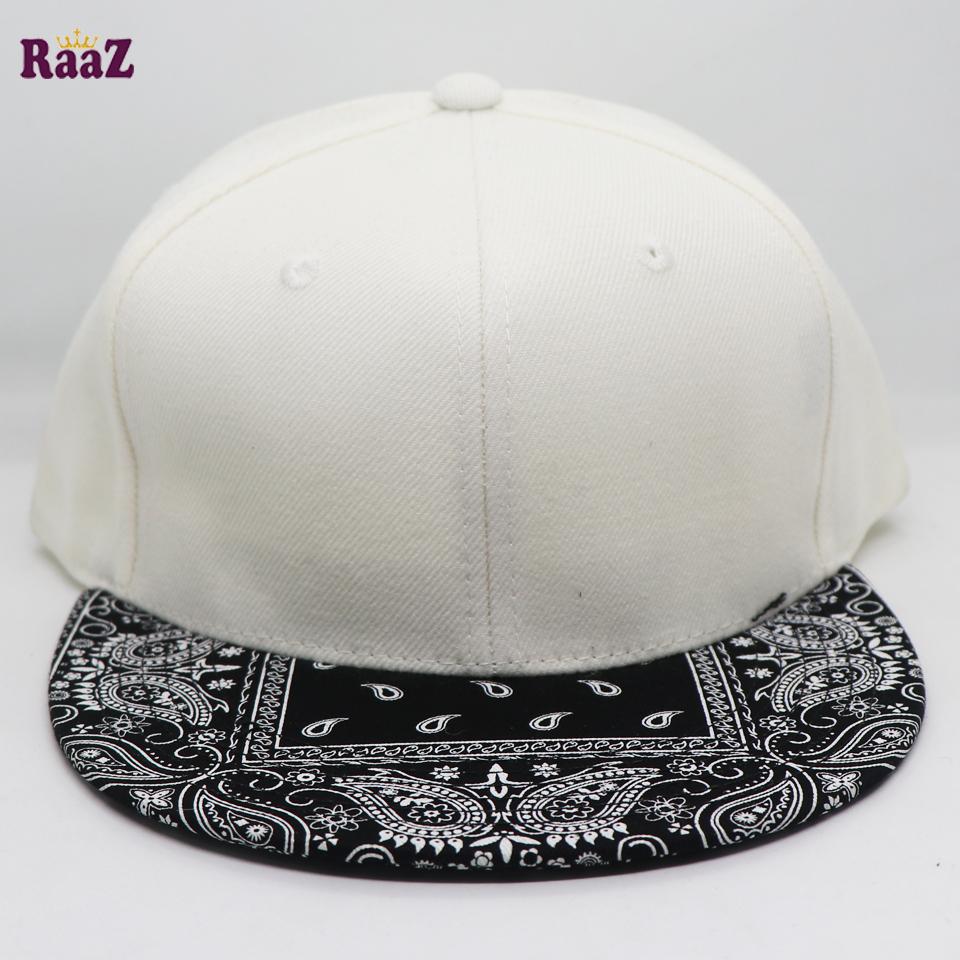 Picture of White Black Design Visor Decky Wide Brim 6 Panel Premium Export Snapback Cap