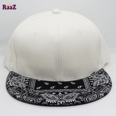 Picture of White Black Design Visor Decky Wide Brim 6 Panel Premium Export Snapback Cap