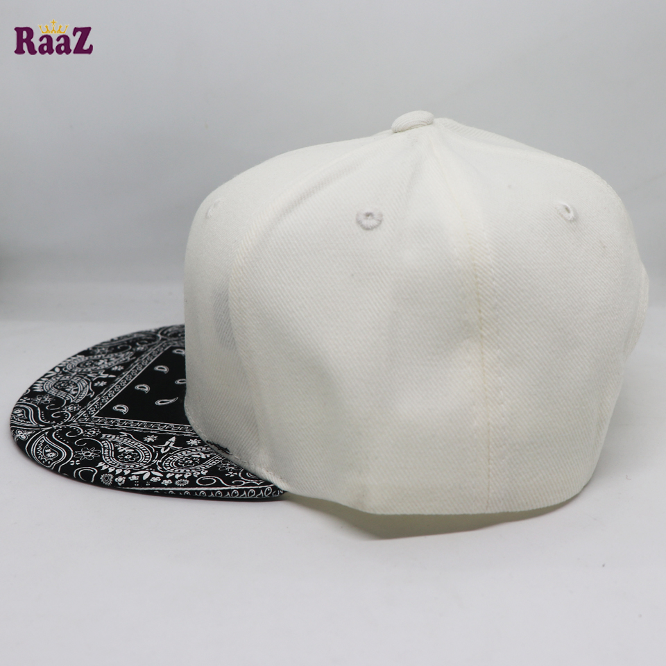 Picture of White Black Design Visor Decky Wide Brim 6 Panel Premium Export Snapback Cap