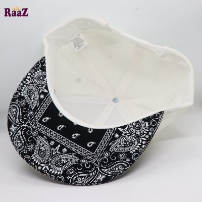 Picture of White Black Design Visor Decky Wide Brim 6 Panel Premium Export Snapback Cap